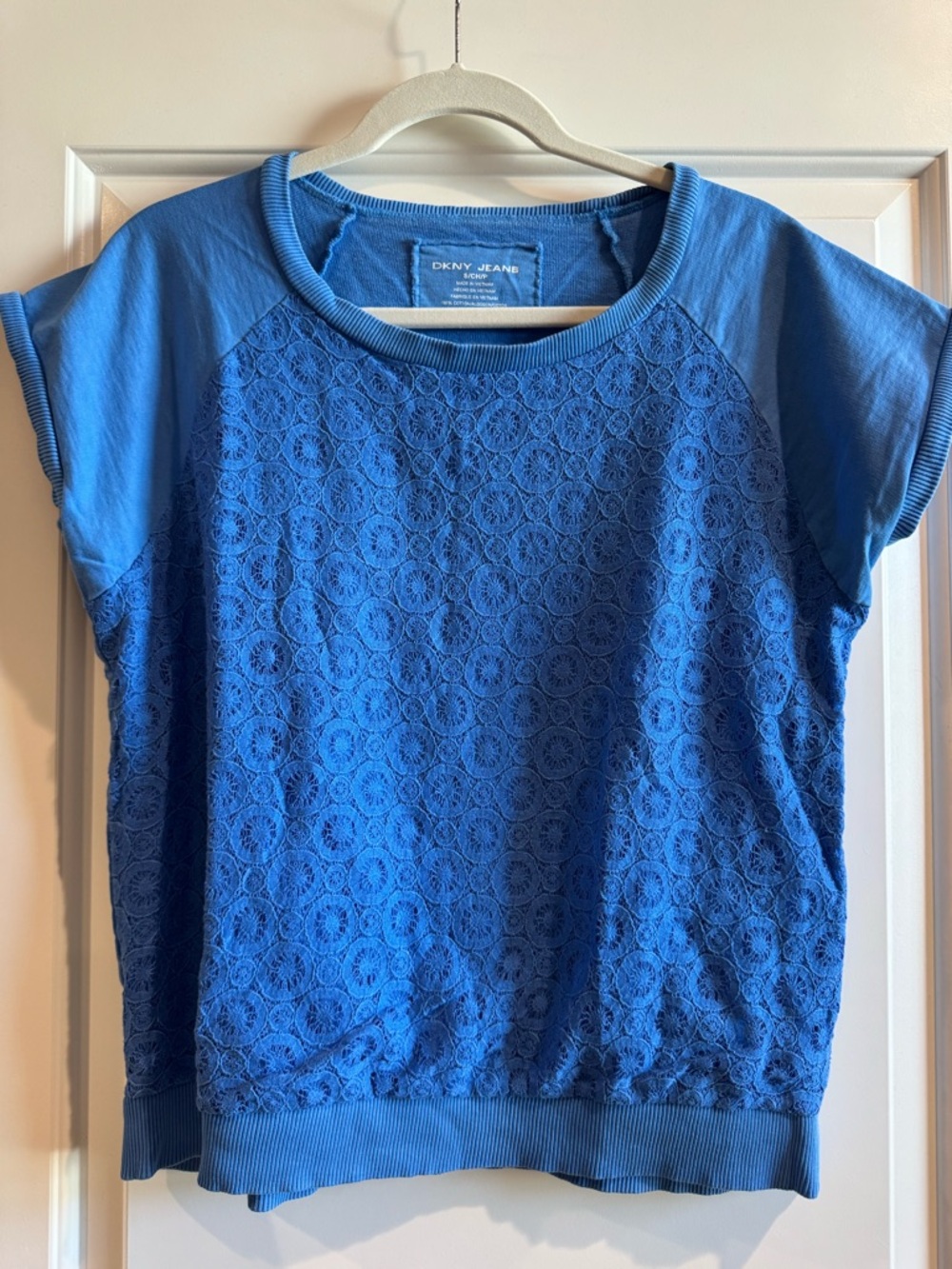Dkny Bright Blue Lace-Front Short Sleeve Tee